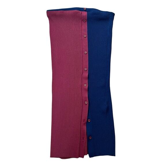 Staud Women’s Elms Color Block Two Tone Navy Bordeaux Knit Button Midi Skirt S - Picture 10 of 11